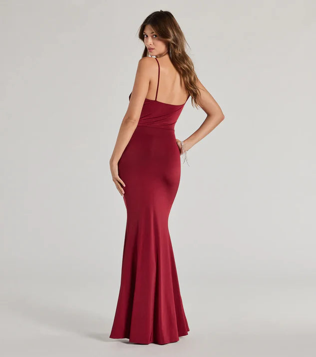One-Shoulder Cowl Neck Wrap The Buttocks Mermaid Dress Evening Dress