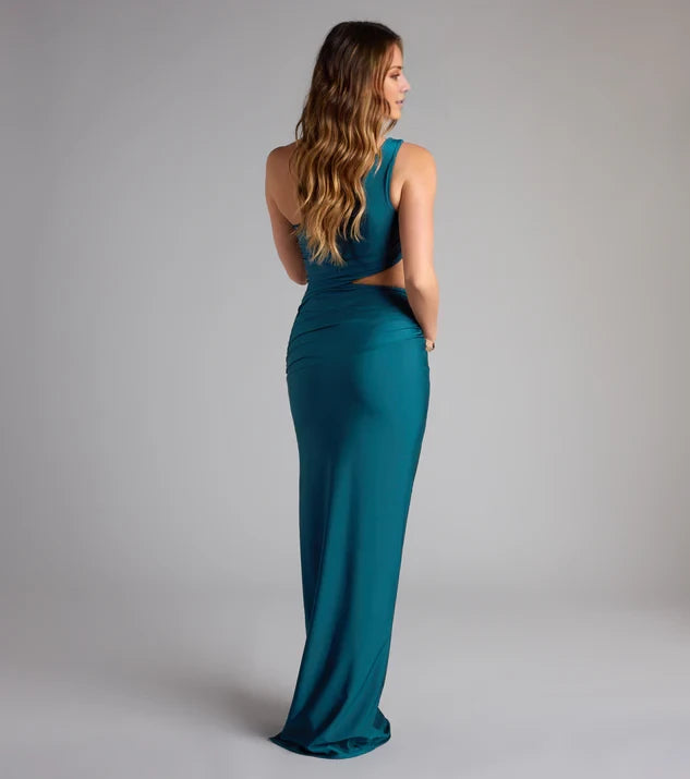 One-Shoulder Cutout Slit Formal Dress Prom Dresses