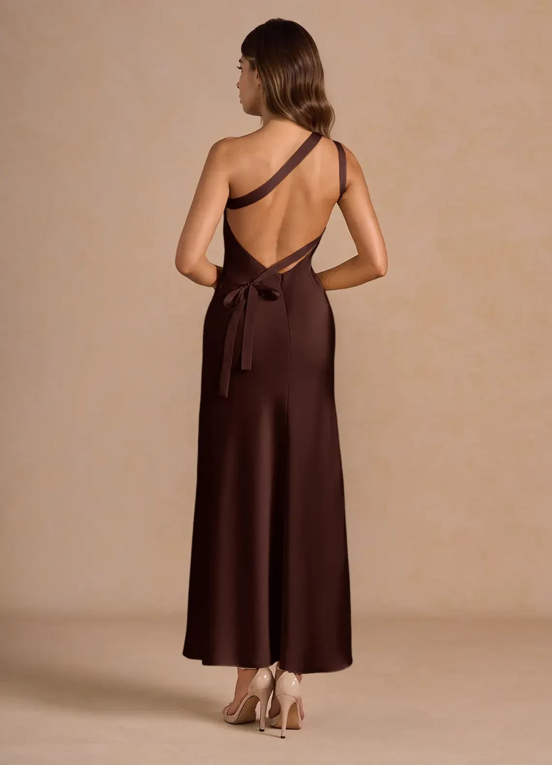 One-Shoulder Lace-Up Back Maxi Dress Evening Dresses