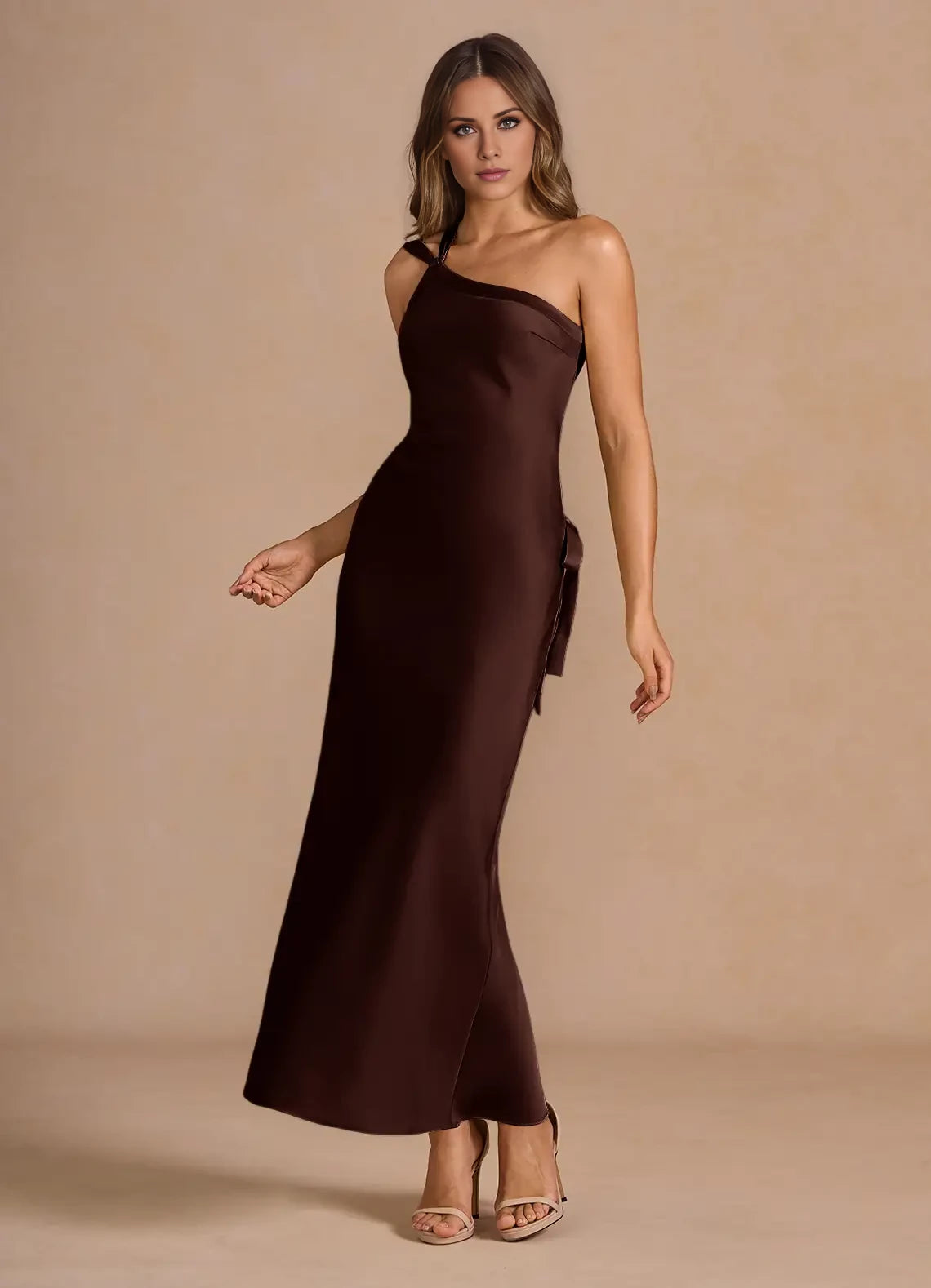 One-Shoulder Lace-Up Back Maxi Dress Evening Dresses