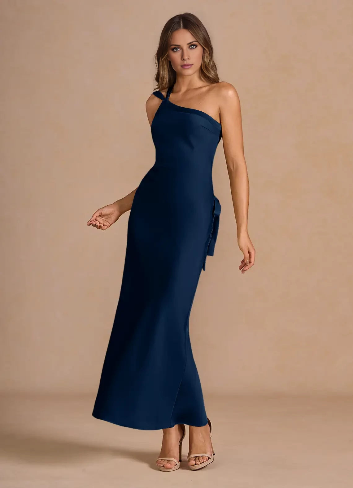 One-Shoulder Lace-Up Back Maxi Dress Evening Dresses