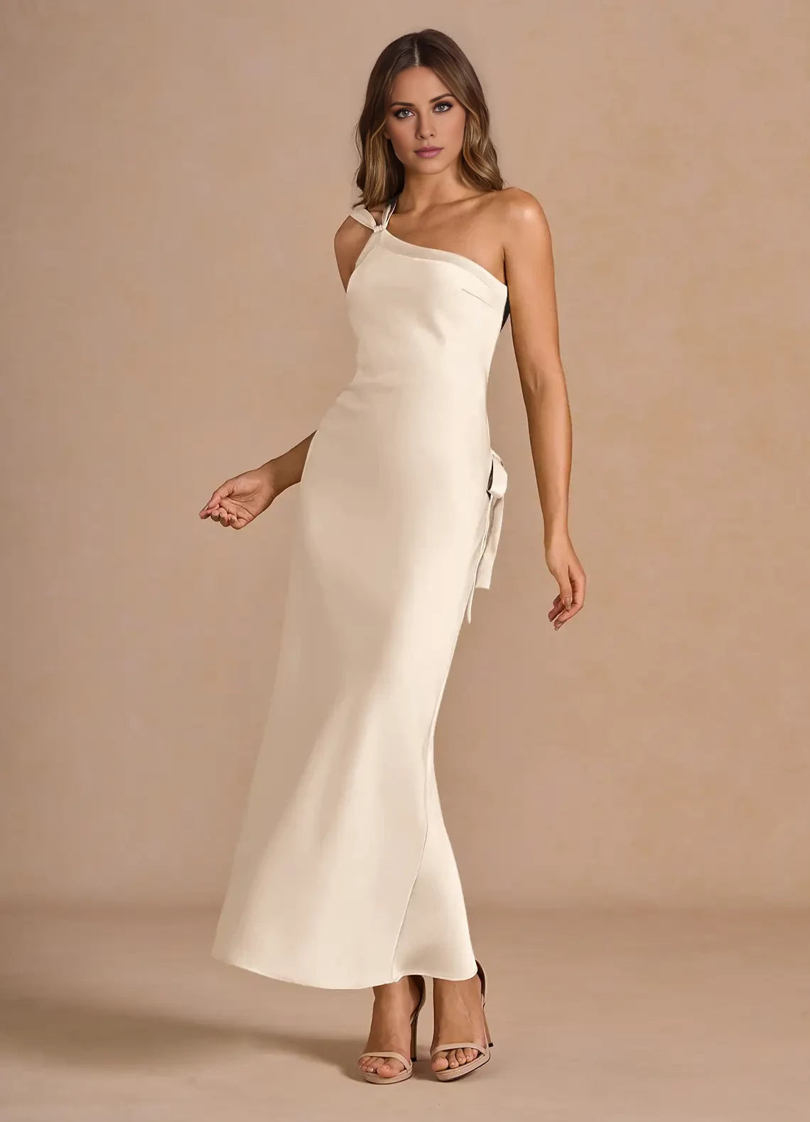 One-Shoulder Lace-Up Back Maxi Dress Evening Dresses