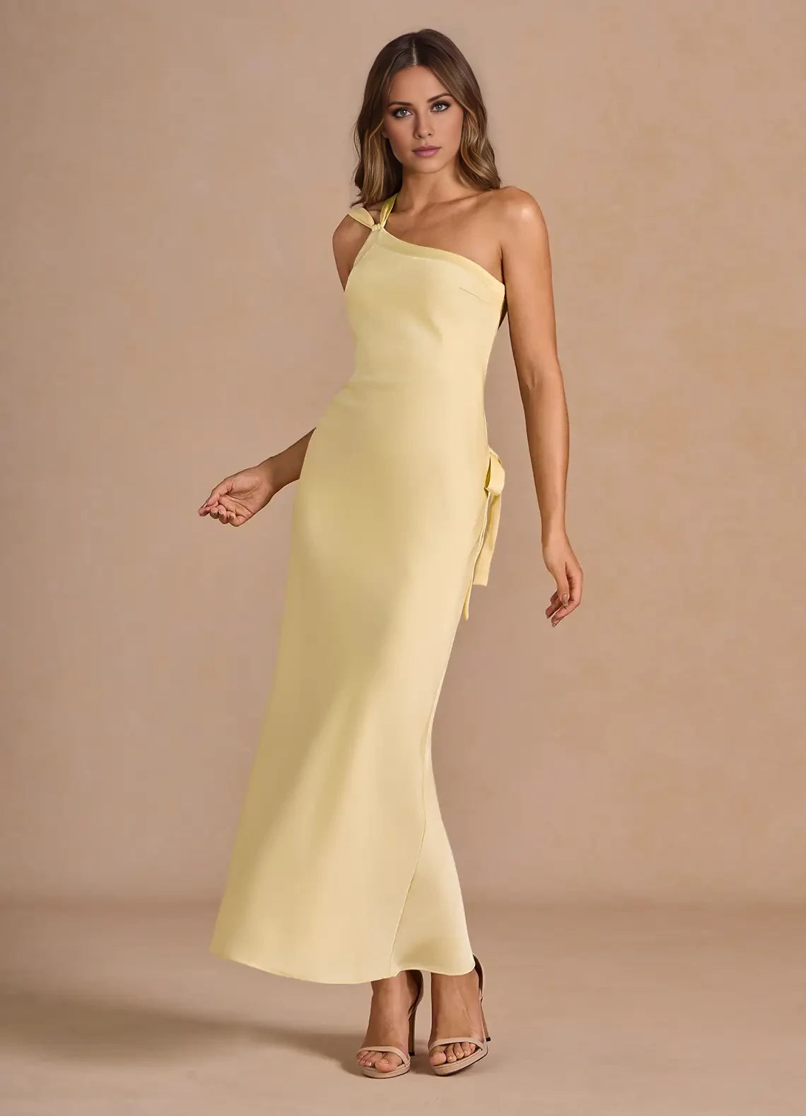 One-Shoulder Lace-Up Back Maxi Dress Evening Dresses