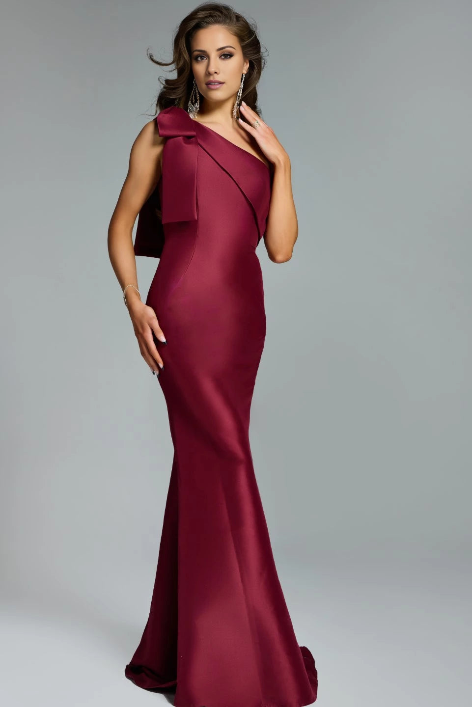 One-Shoulder Mermaid Gown with Bow Detail Evening Dresses