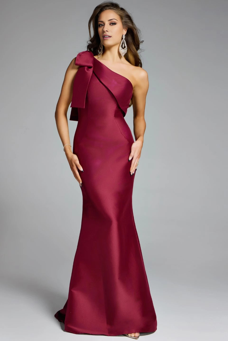 One-Shoulder Mermaid Gown with Bow Detail Evening Dresses