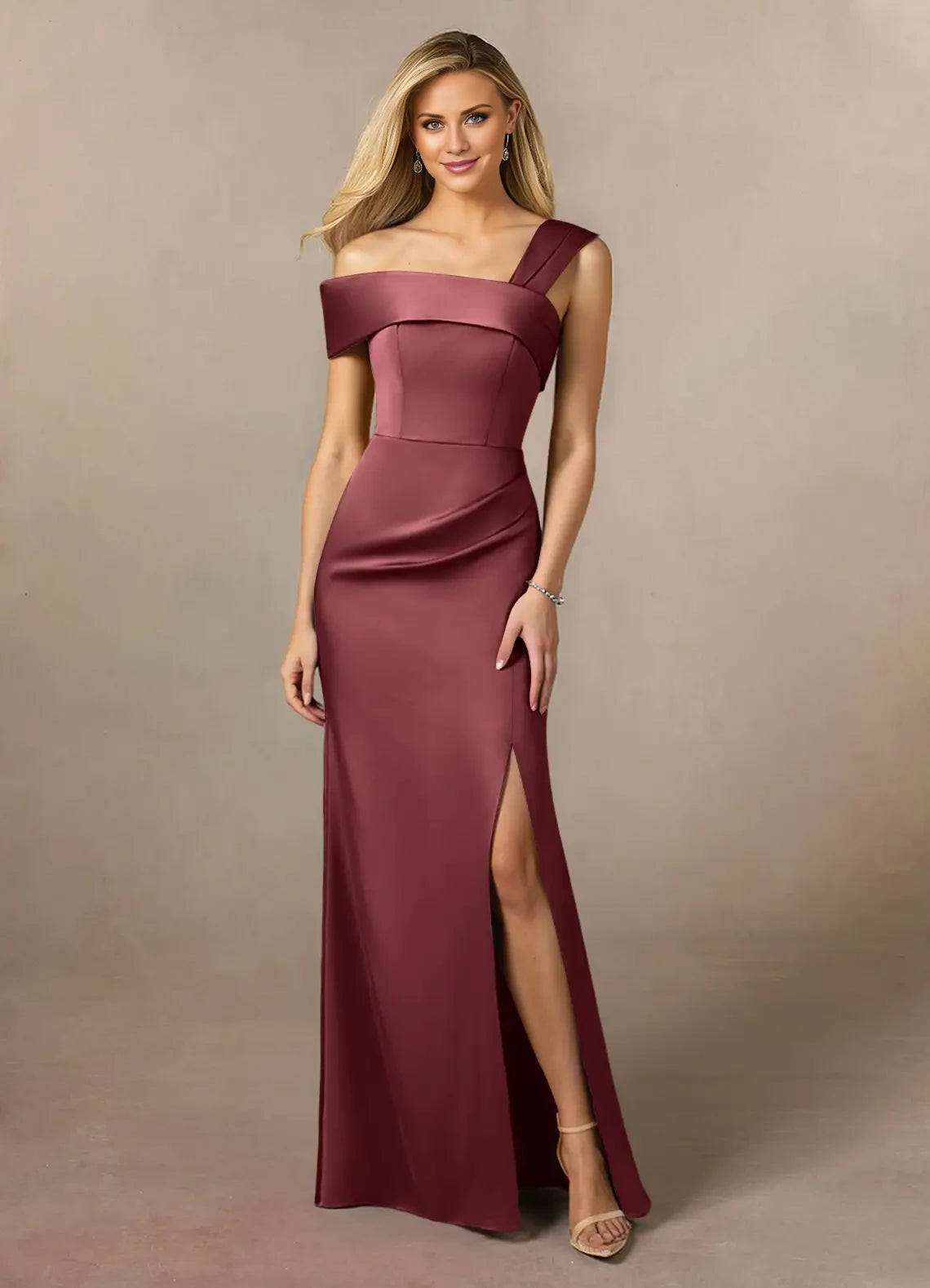 One-Shoulder Mermaid Pleated Satin Dress Mother of the Bride Dresses