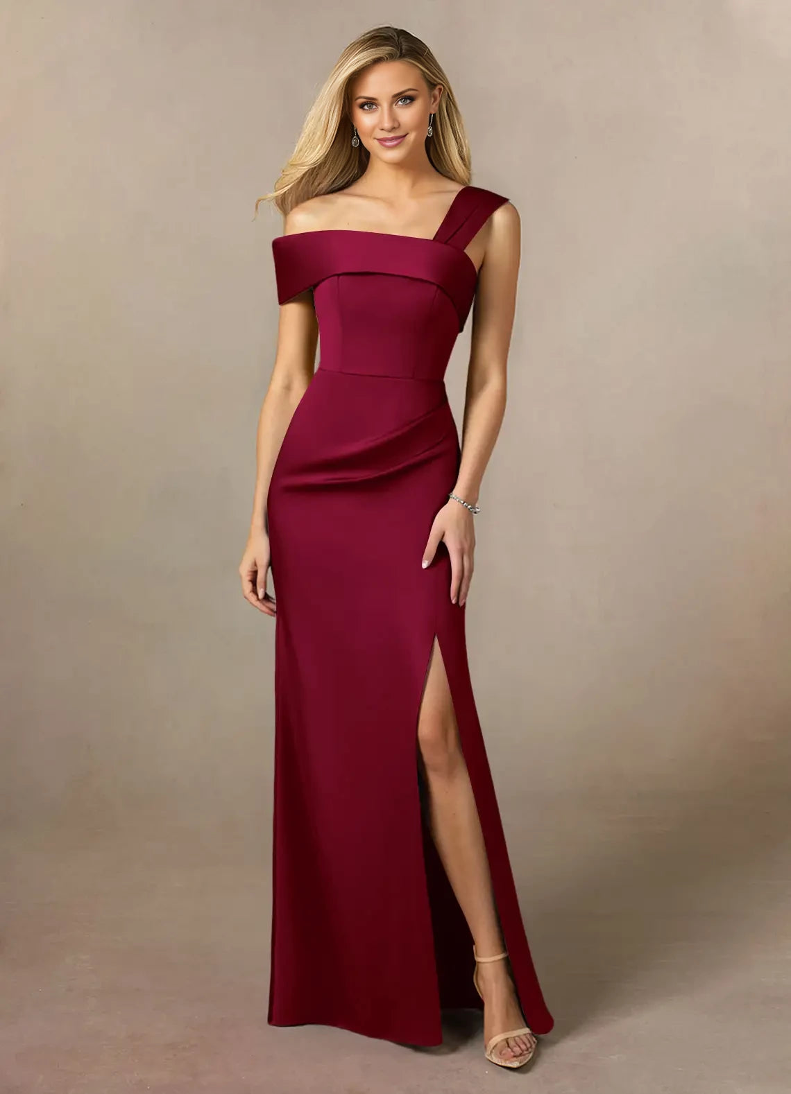 One-Shoulder Mermaid Pleated Satin Dress Mother of the Bride Dresses