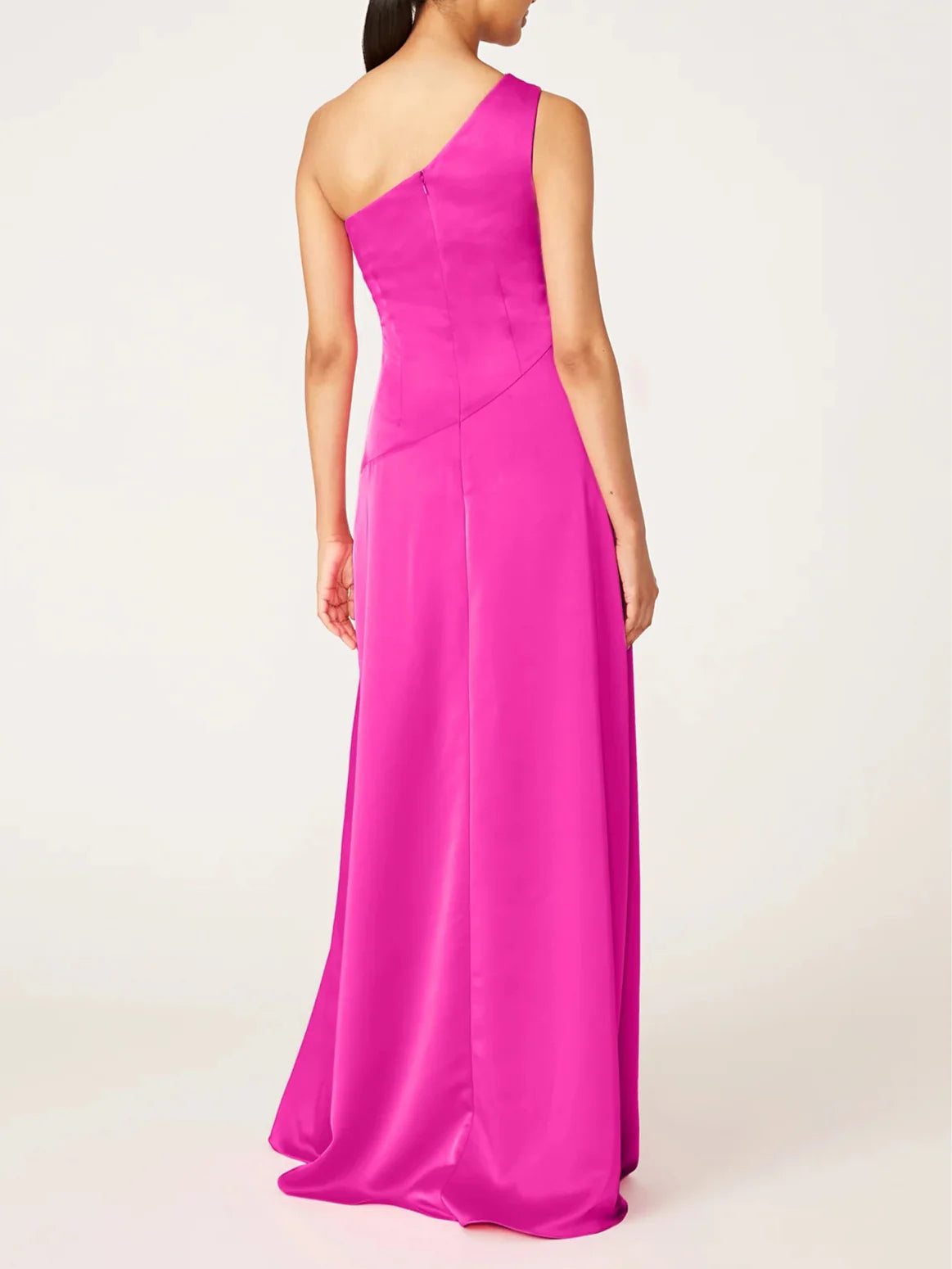 One-Shoulder Satin Evening Dresses with Knot Detail, Ruched Waist and Column Skirt Formal Gown