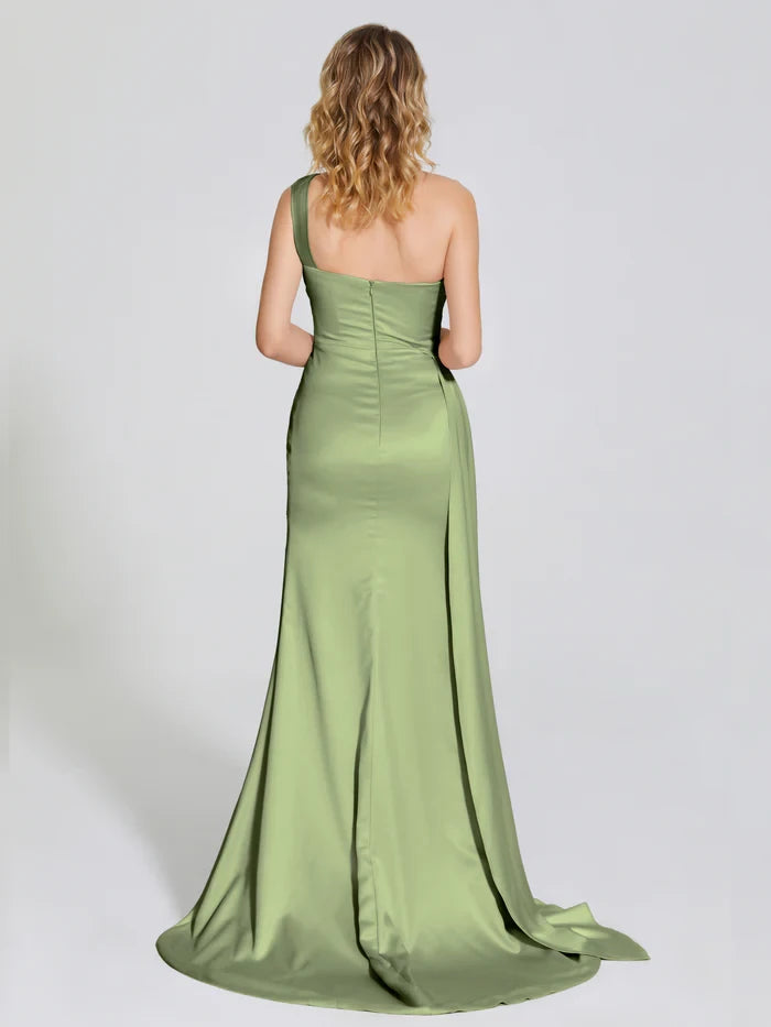 One-Shoulder Soft Satin Bridesmaid Dress With Cutout