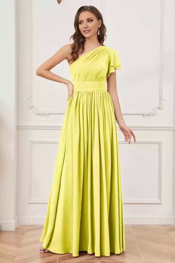 One Shoulder Ruched Chiffon Long Bridesmaid Dresses