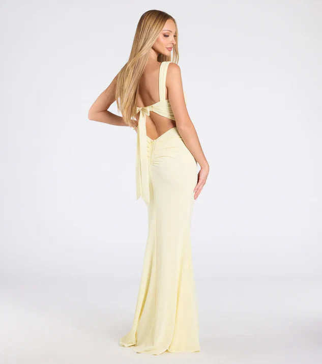 Open Back Ruched Mermaid Formal Dress Evening Dress