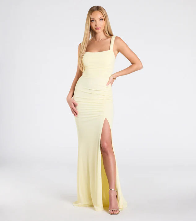 Open Back Ruched Mermaid Formal Dress Evening Dress
