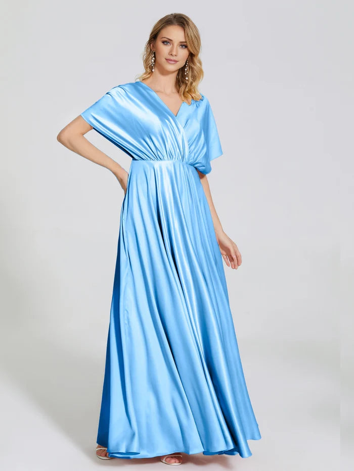 Open Back Soft Satin Bridesmaid Dress With Sleeves