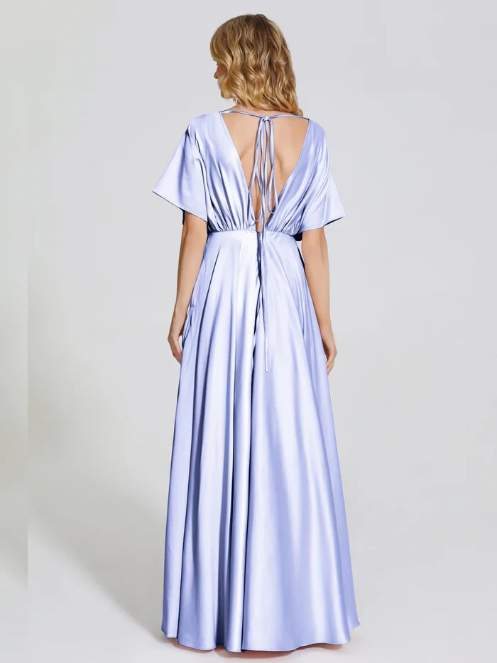 Open Back Soft Satin Bridesmaid Dress With Sleeves