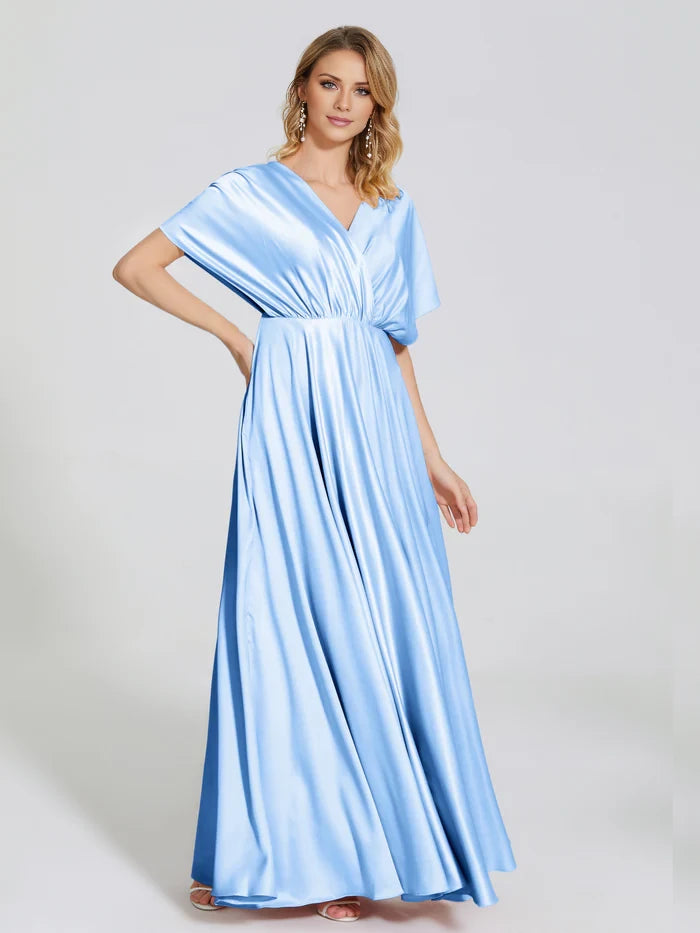 Open Back Soft Satin Bridesmaid Dress With Sleeves