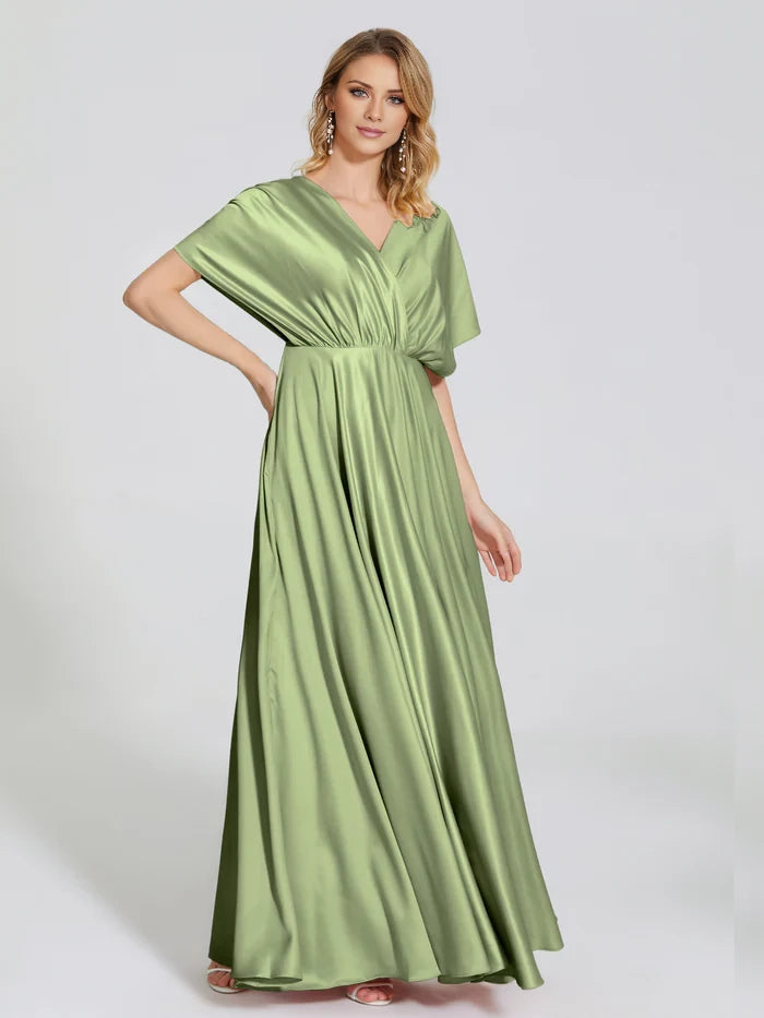 Open Back Soft Satin Bridesmaid Dress With Sleeves