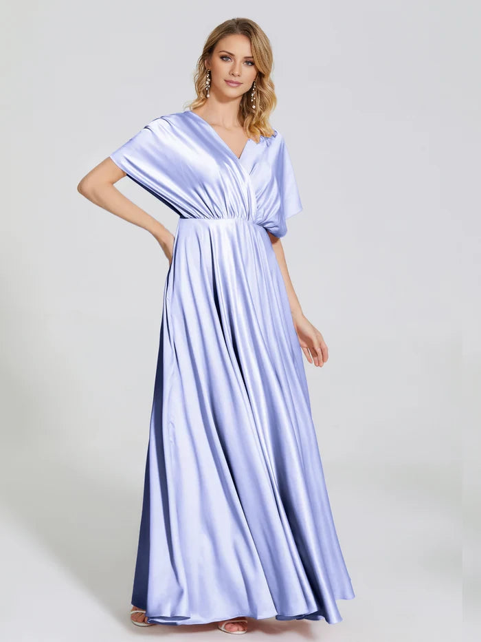 Open Back Soft Satin Bridesmaid Dress With Sleeves