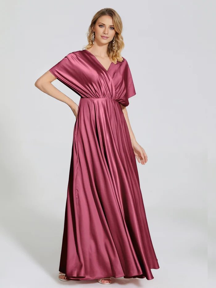 Open Back Soft Satin Bridesmaid Dress With Sleeves