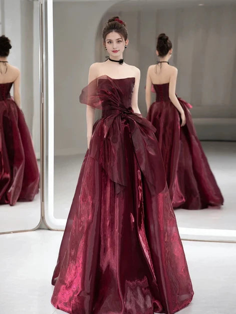 Opulent Ballgown Strapless Satin Oversized-Bow Back-Zip Floor-Length Evening Dresses