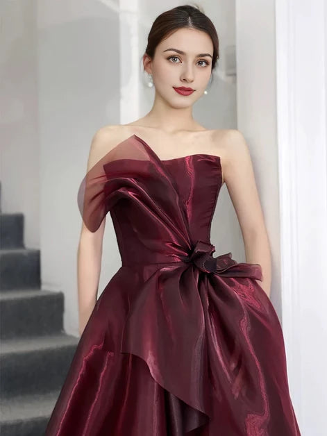 Opulent Ballgown Strapless Satin Oversized-Bow Back-Zip Floor-Length Evening Dresses