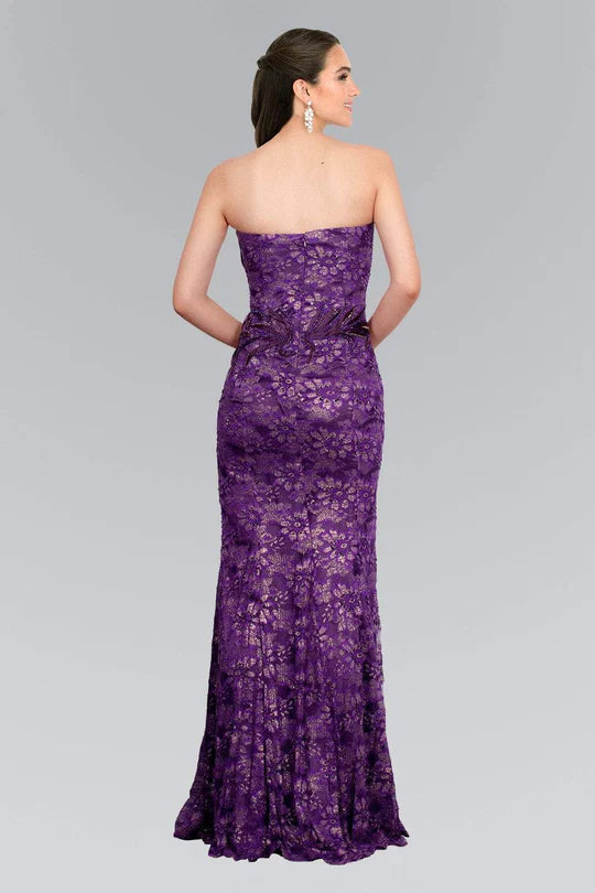 Opulent Mermaid Strapless Sleeveless Bow-Back Purple Lace-Embellished Floor-Length Mother of the Bride Dresses