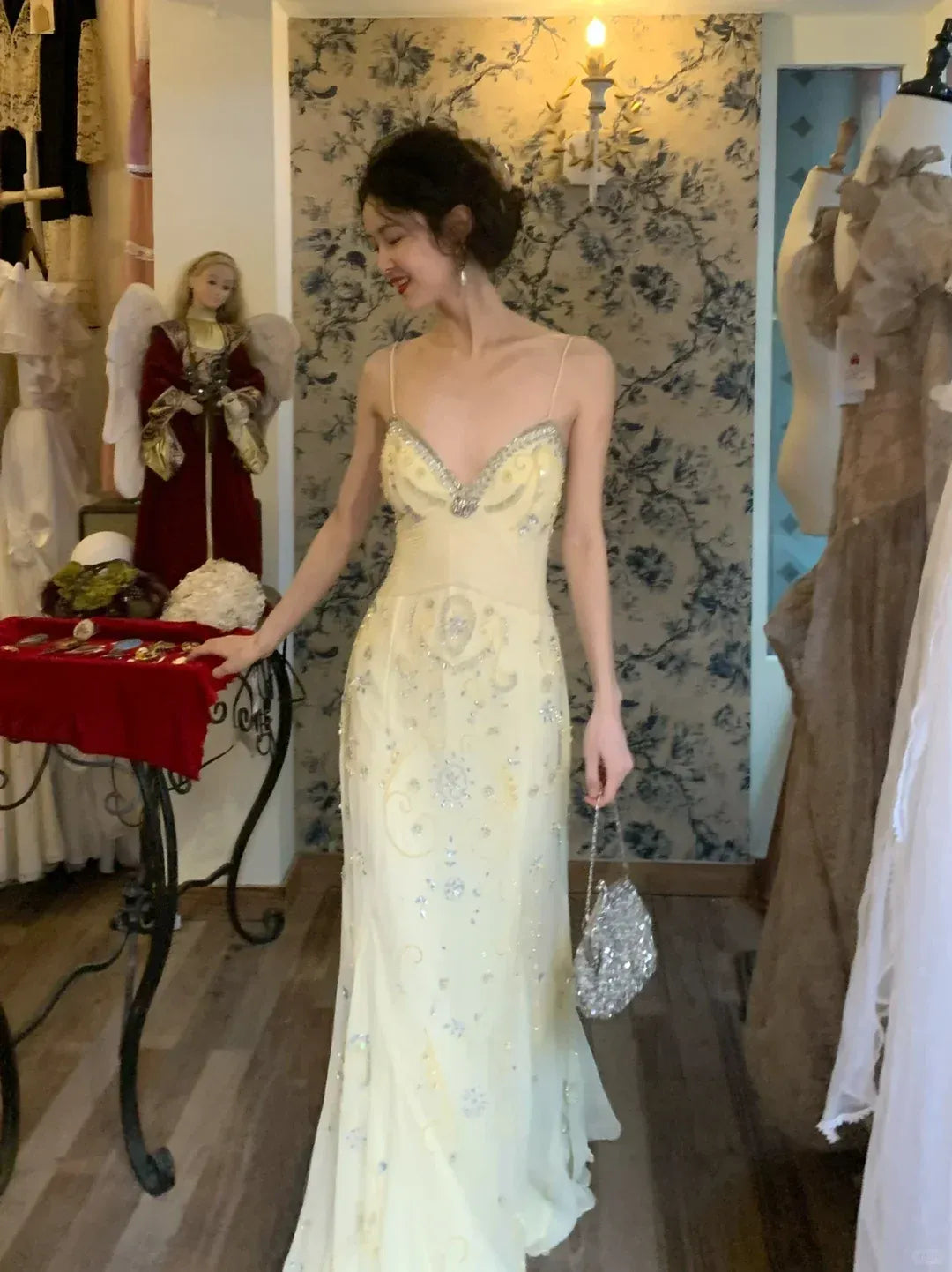Opulent Champagne Crystal Beaded Mermaid Gown with Open Back