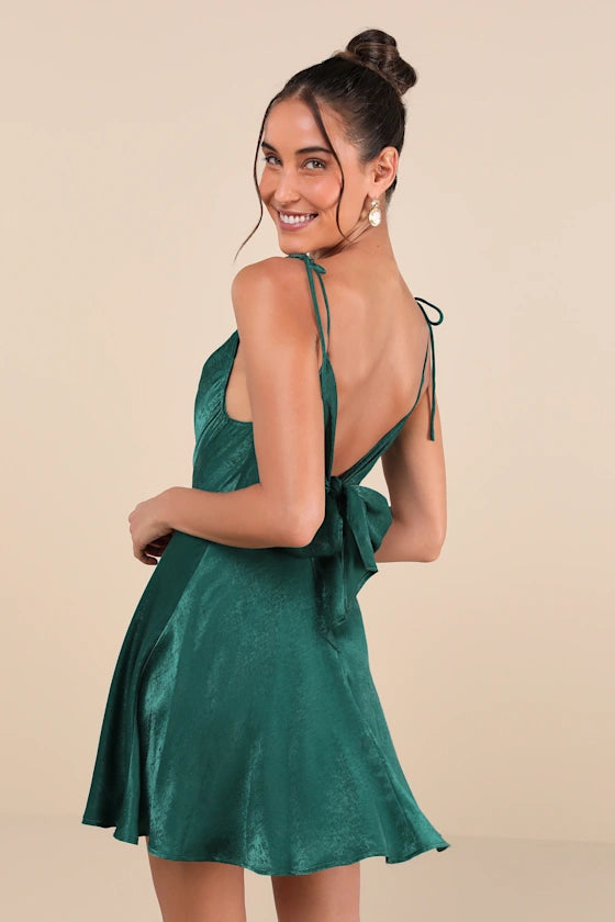Party with Satin Tie-Back Mini Dress Homecoming Dress
