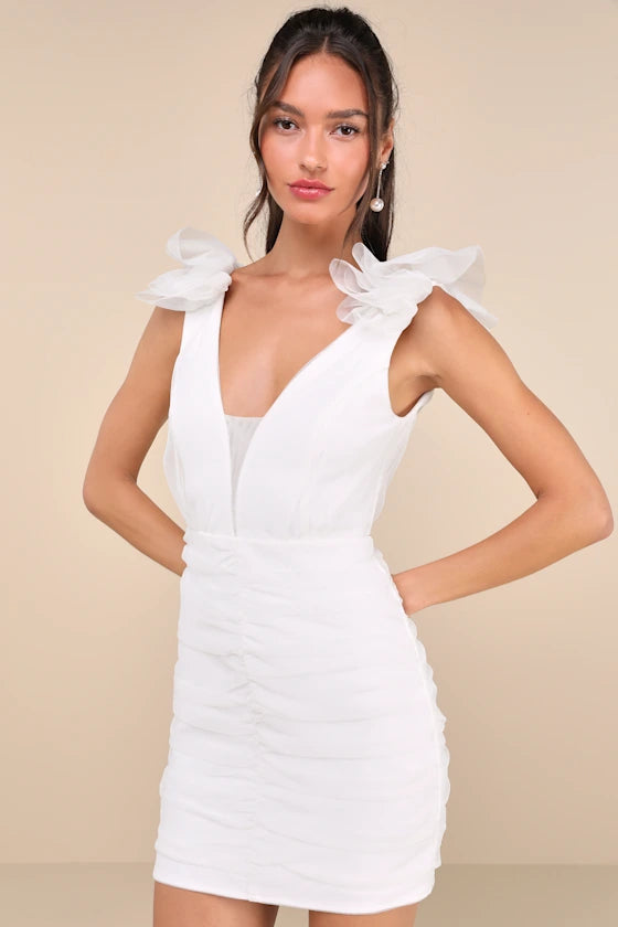 Peak Poise Tulle Ruffled Bodycon Mini Dress Homecoming Dresses