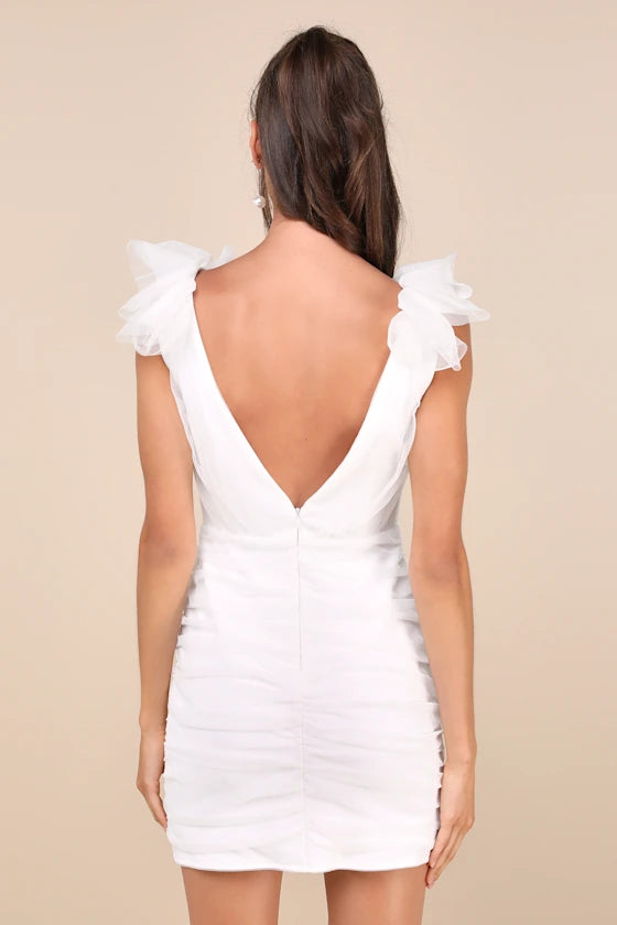 Peak Poise Tulle Ruffled Bodycon Mini Dress Homecoming Dresses
