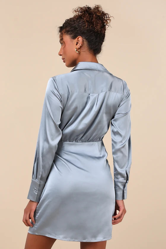Perfection Satin Wrap Mini Dress Homecoming Dresses
