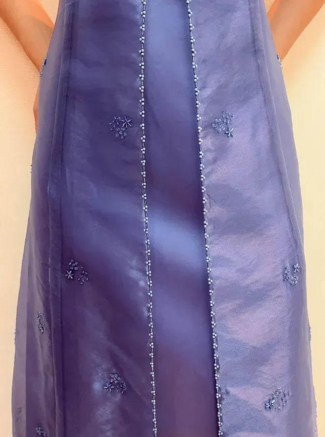 Periwinkle Blue Spaghetti Strap Square Neck Embroidered Organza Maxi Gown