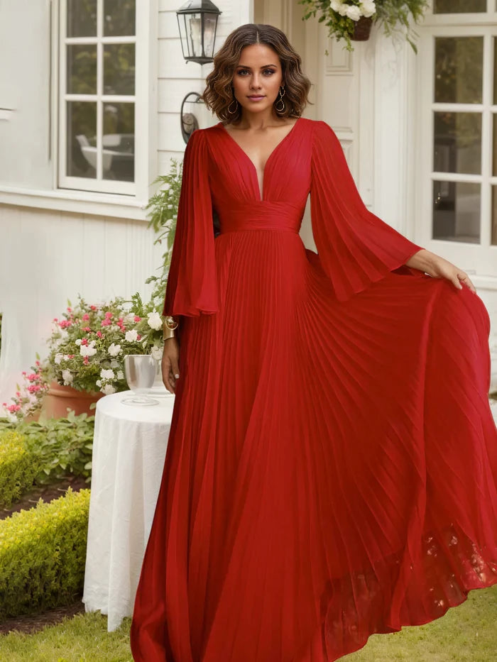 Pleated Chiffon Long Sleeves  Mother of the Bride Dresses