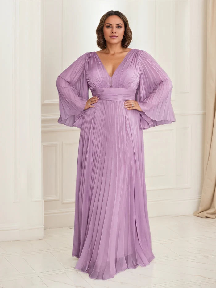 Pleated Chiffon Long Sleeves  Mother of the Bride Dresses