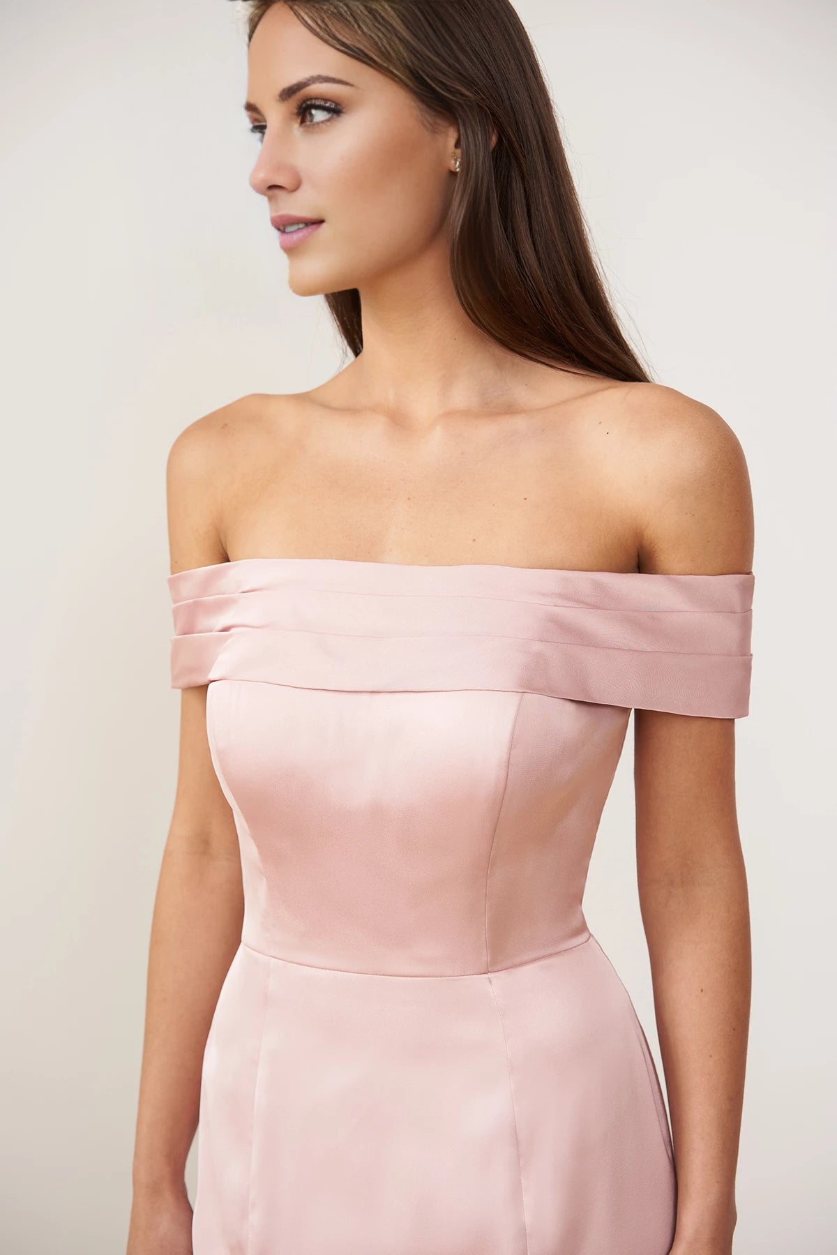 Pleated Portrait Collar and Front Slit Skirt Bridesmaid Dresses