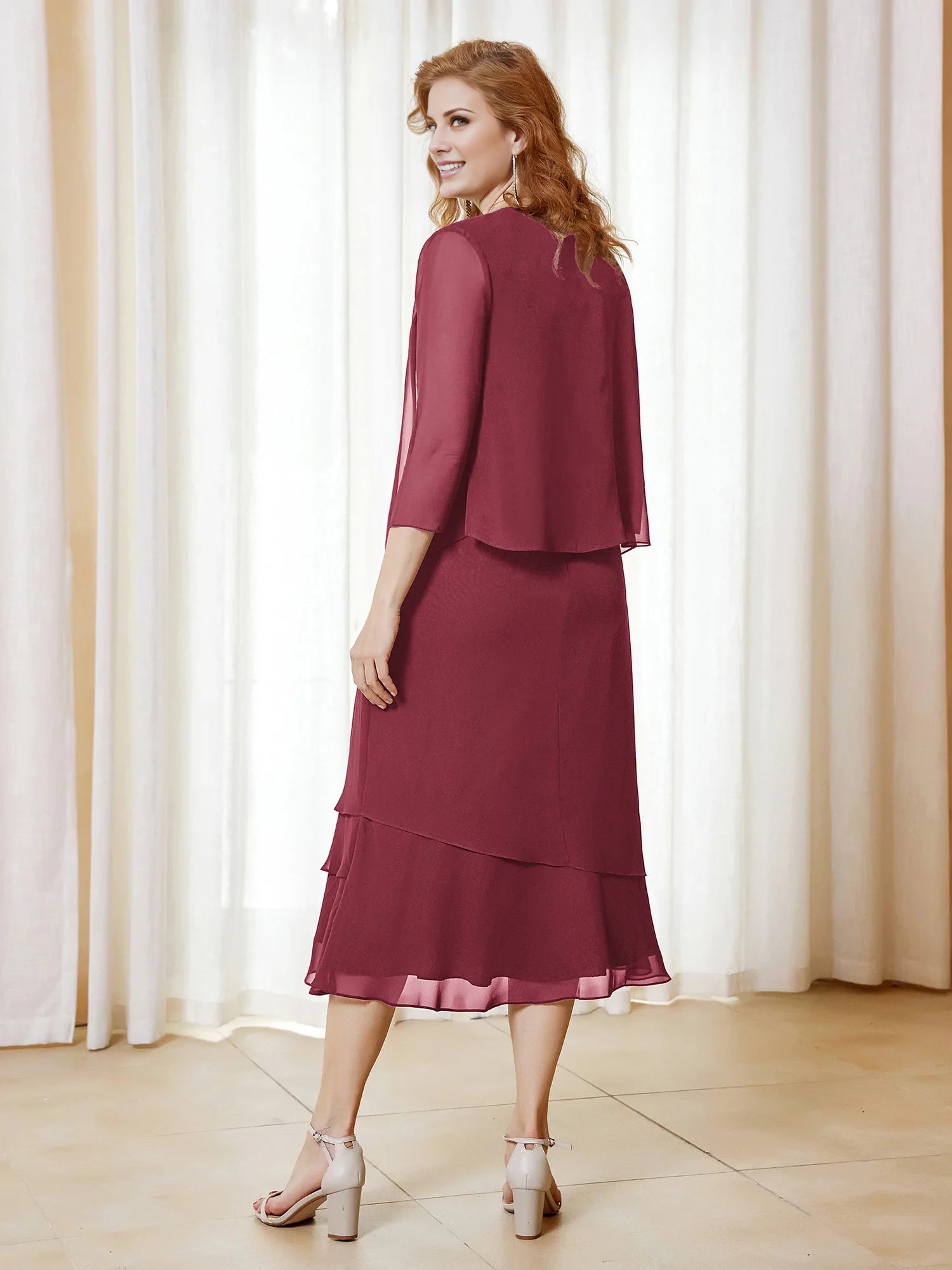 Pleated Ruffle Sheath Dress with Jacket Mother of the Bride Dresses