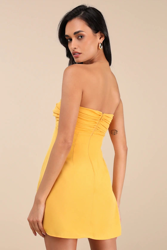 Pleated Strapless Mini Dress Homecoming Dresses