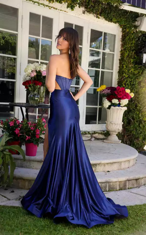 Plunge V Tantalizing Neckline Floor length Dress Evening Dress