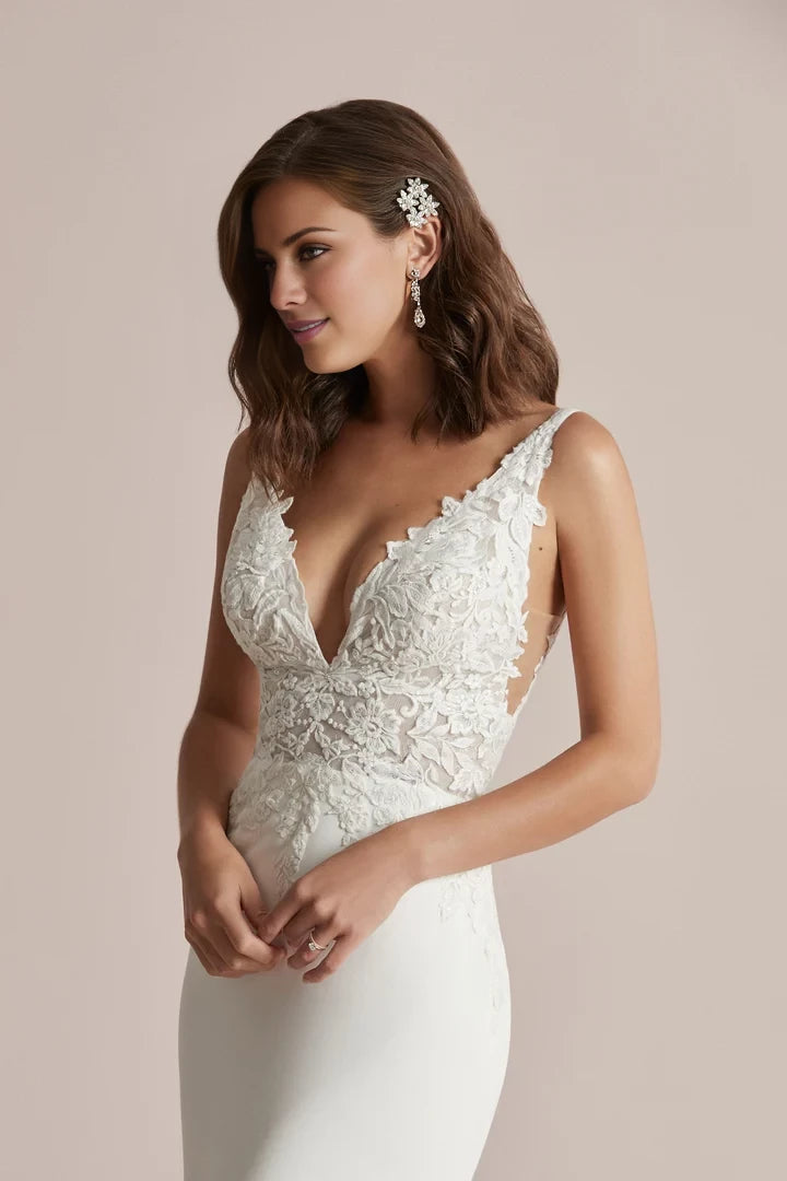 Plunging V-Neck Fit and Flare Wedding Dress with Illusion Train Wedding Dresses