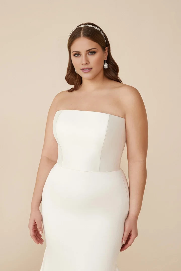 Plus Size Fit and Flare Gown with Straight Neckline Wedding Dresses