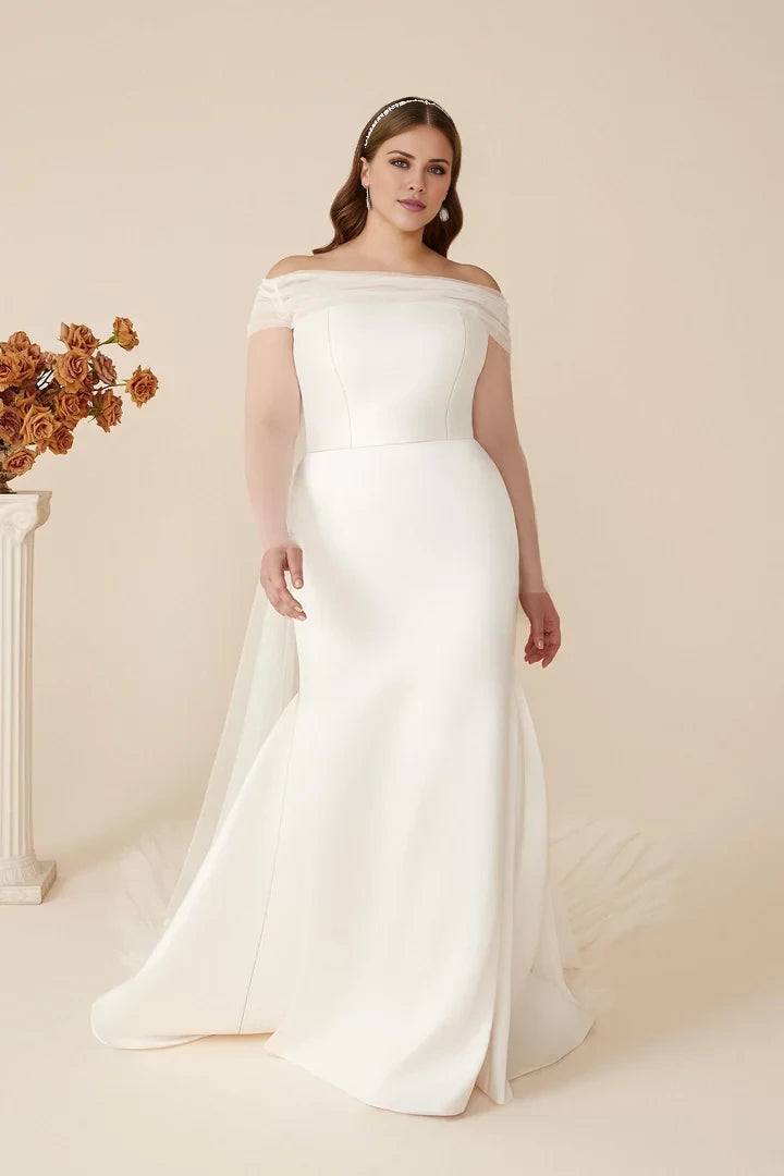 Plus Size Fit and Flare Gown with Straight Neckline Wedding Dresses