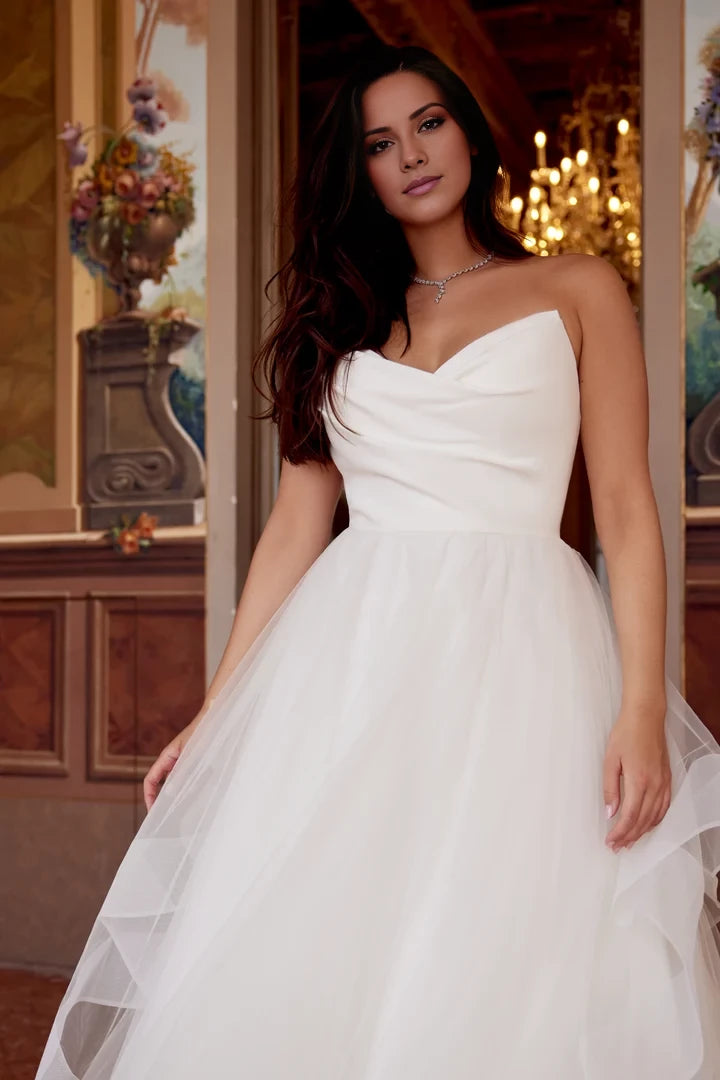 Plus Size Gown with Tulle Ruffle Skirt and Strapless Satin Bodice Wedding Dresses