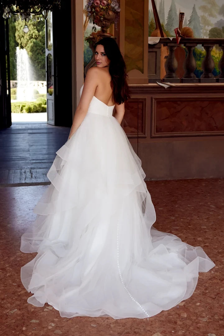 Plus Size Gown with Tulle Ruffle Skirt and Strapless Satin Bodice Wedding Dresses