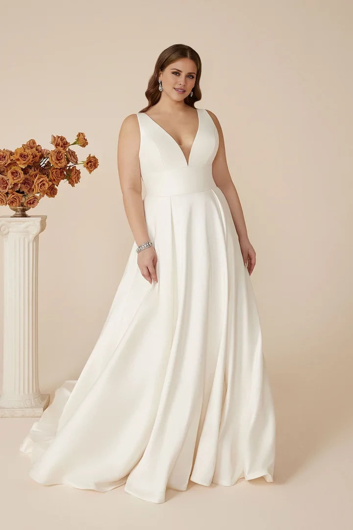 Plus Size Satin Backless A-Line Dress Wedding Dresses