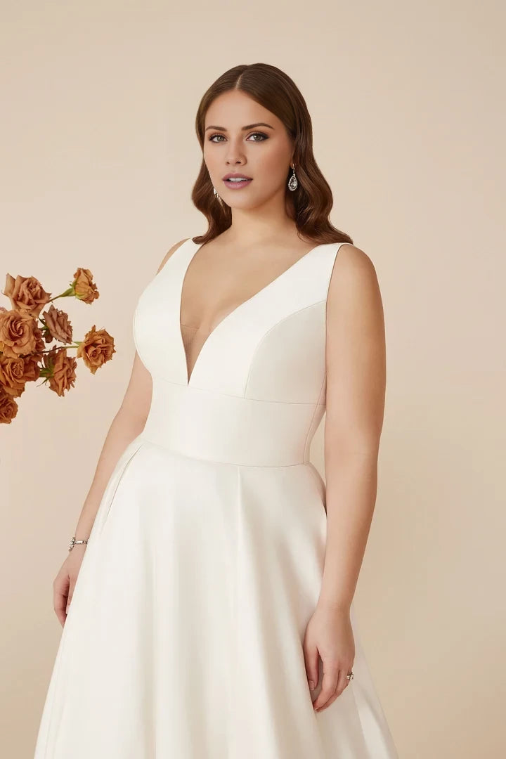 Plus Size Satin Backless A-Line Dress Wedding Dresses