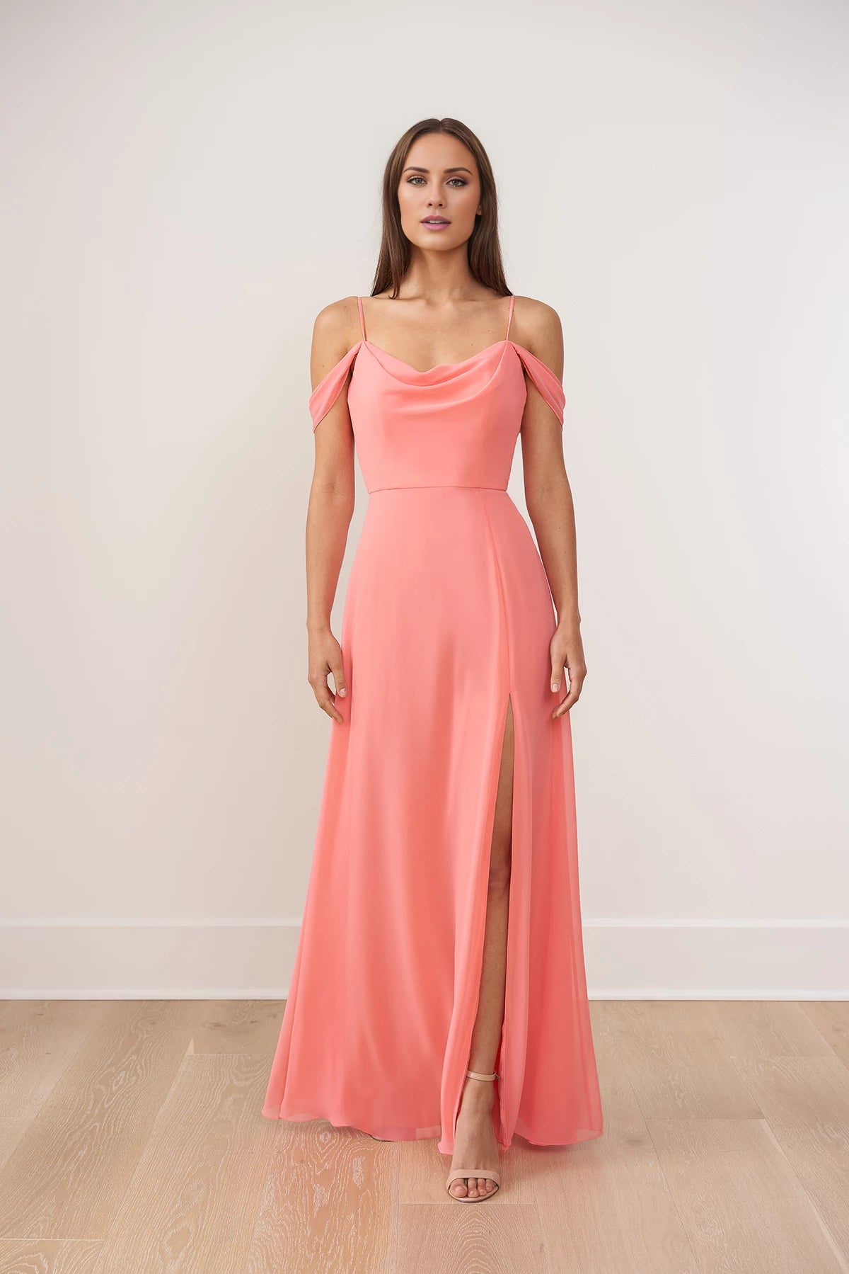 Pretty Poly Chiffon A-line Gown with Draped Cowl Neckline and Swag Sleeves Bridesmaid Dresses