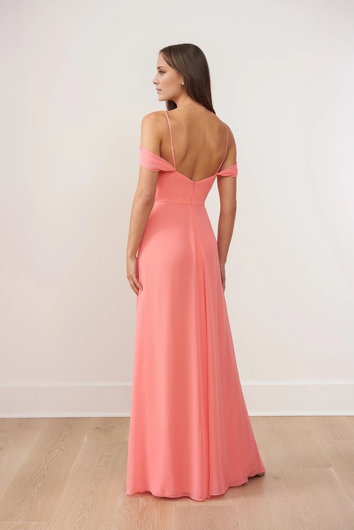 Pretty Poly Chiffon A-line Gown with Draped Cowl Neckline and Swag Sleeves Bridesmaid Dresses