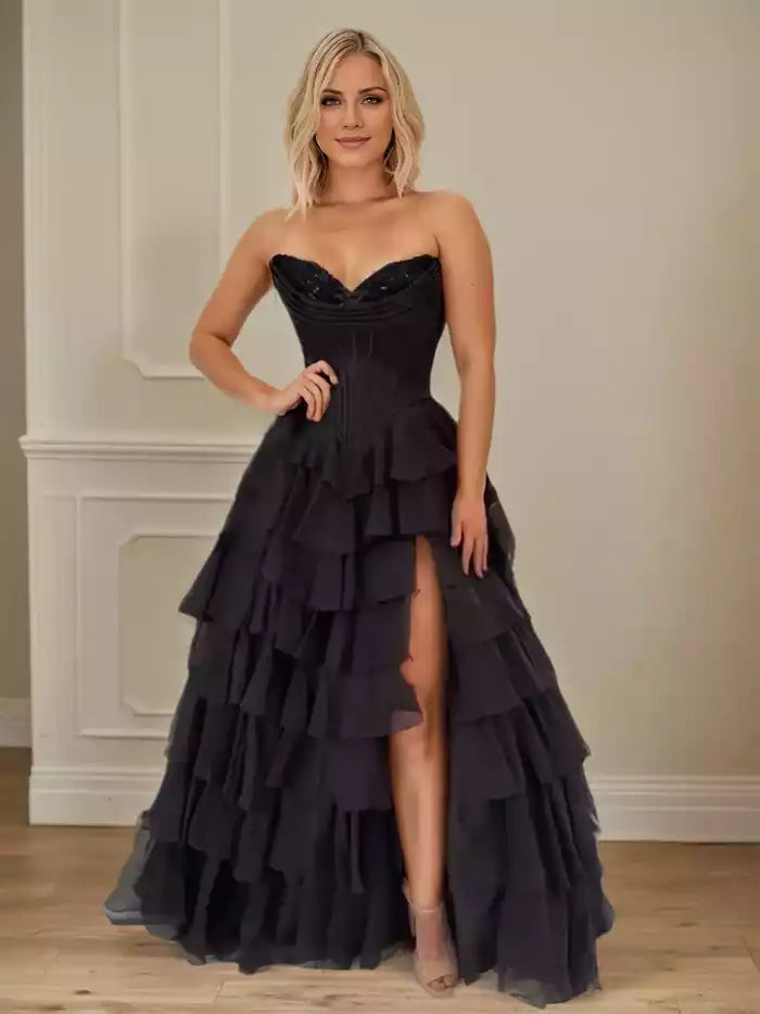 Prom Dresses A Line Appliques Bodice Layers   A Line Off the Shoulder Prom Dress