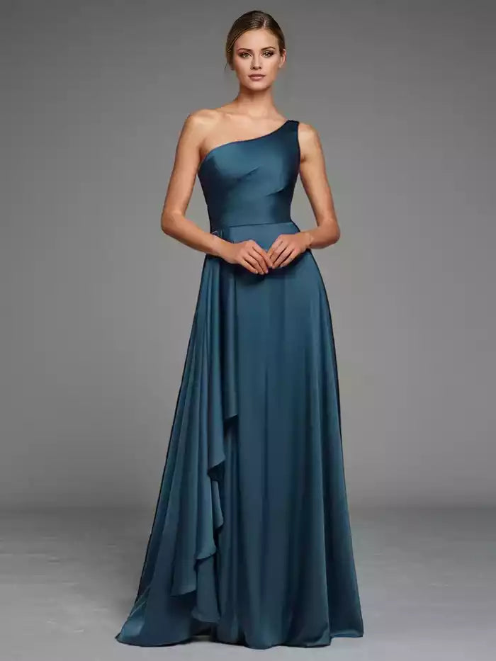 Prom Dresses Elegant One Shoulder Sleeveless A Line Ruffles Maxi Prom Dress With Sli