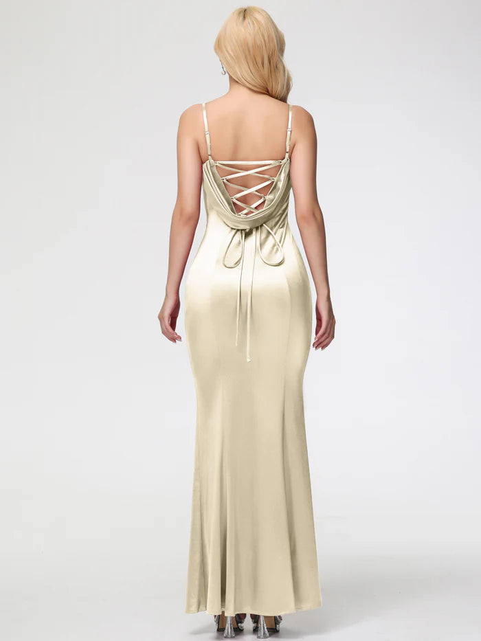 Prom Dresses Satin Trumpet Mermaid Spaghetti Straps Sleeveless Satin Prom Dresses