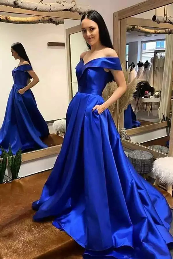 Prom Dresses with full charm satin A-line natural waistline back zipper and floor